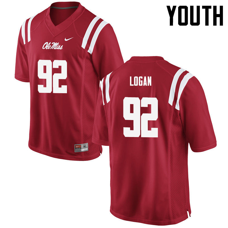 Youth Ole Miss Rebels #92 Luke Logan College Football Jerseys-Red